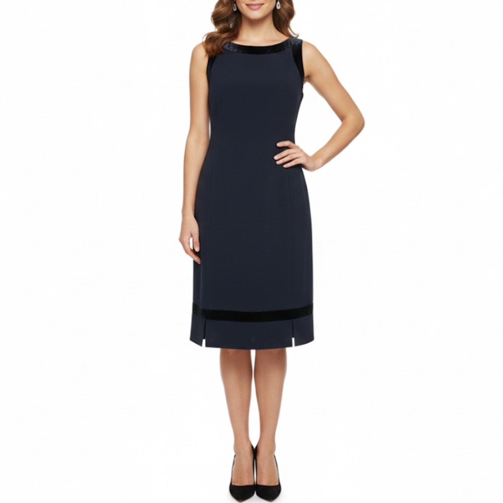 Jones New York Vintage Black Boat Neck Faux Silk Lined Sleeveless Dress Size 14